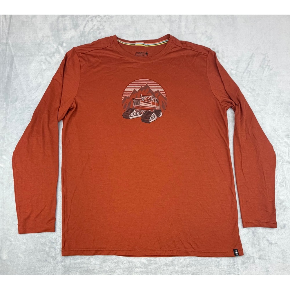 Smartwool Mens T-Shirt XL Orange Merino Sport 150 Long Sleeve Snowcat Graphic